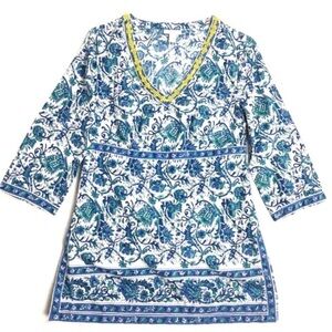 CHARTER CLUB Tunic Top Beaded Paisley Floral Lightweight 100% Cotton Size 4